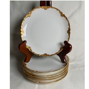 Haviland France Limoges Gold Encrusted Scalloped 6 Inch Plates Set of 6 White